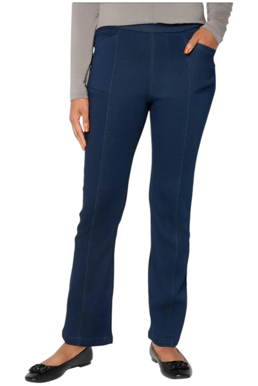 Susan Graver Women's Soft Stretch Boot Cut Jeans Dark Wash - Petite